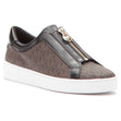 Michael Kors Keaton Zip Sneaker in Brown Luggage Signature MK Print for women. 