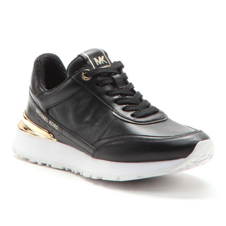 Michael Kors Nova Trainer Black Lace for Women. On trend with gold accents. 