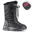 Black winter boot with quilted polyester upper, lace and zipper closure, wool lining, and OC grip outsole—waterproof and rated for warmth down to -30°C.