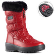 Red quilted winter boot with eco-fur collar, wool lining, and stainless steel cleats for grip—Olang Gemma OC Zip Red rated to -30°C.