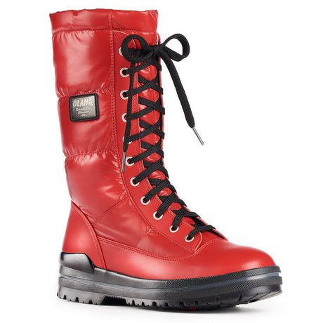 Mid-calf black quilted winter boot with glossy PU finish, faux laces, and side zip—Olang Glamour OC Zip with cleated OC System® sole.