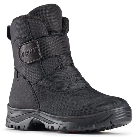 Black quilted winter boot with Velcro strap and cleated sole—Olang Kiev OC Velcro Black, vegan and waterproof.