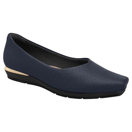 Piccadilly smooth black slip-on dress shoe featuring metallic gold heel accent and a low wedge sole. Style #147191