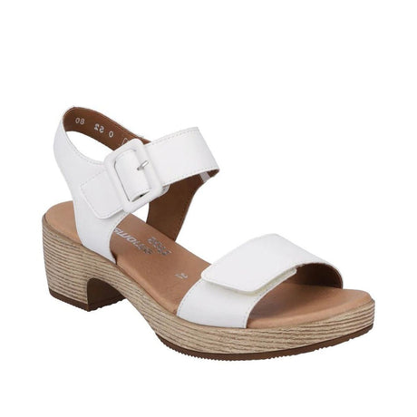Remonte D0N52 Women's Strap Sandal in white, large strappy sandal velcro and buckle closure. Style #D0N52-80