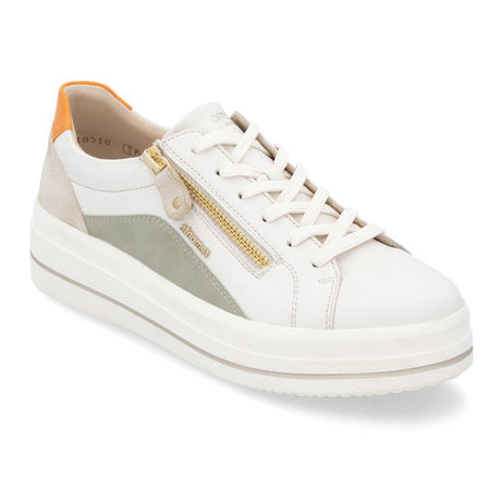 Remonte D1C01 Women's White Sneaker, easy on and off with side zipper and closure, comfortable al day walking sole. Style #D1C01-81