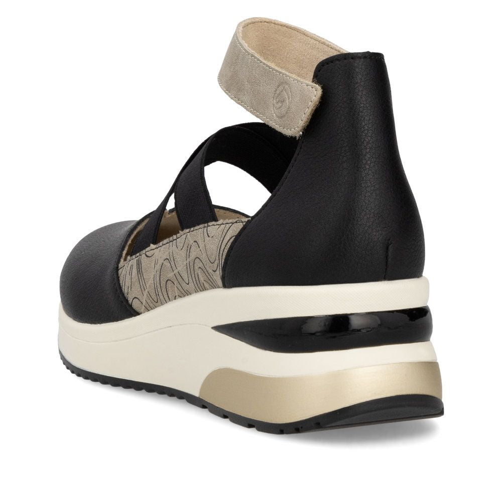 Remonte Women's Wedge D2411 Adjustable Strap in Black