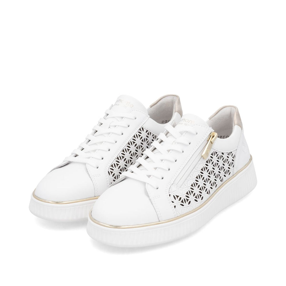 Remonte D2E03 Women's Side Zip Sneaker in White Gold