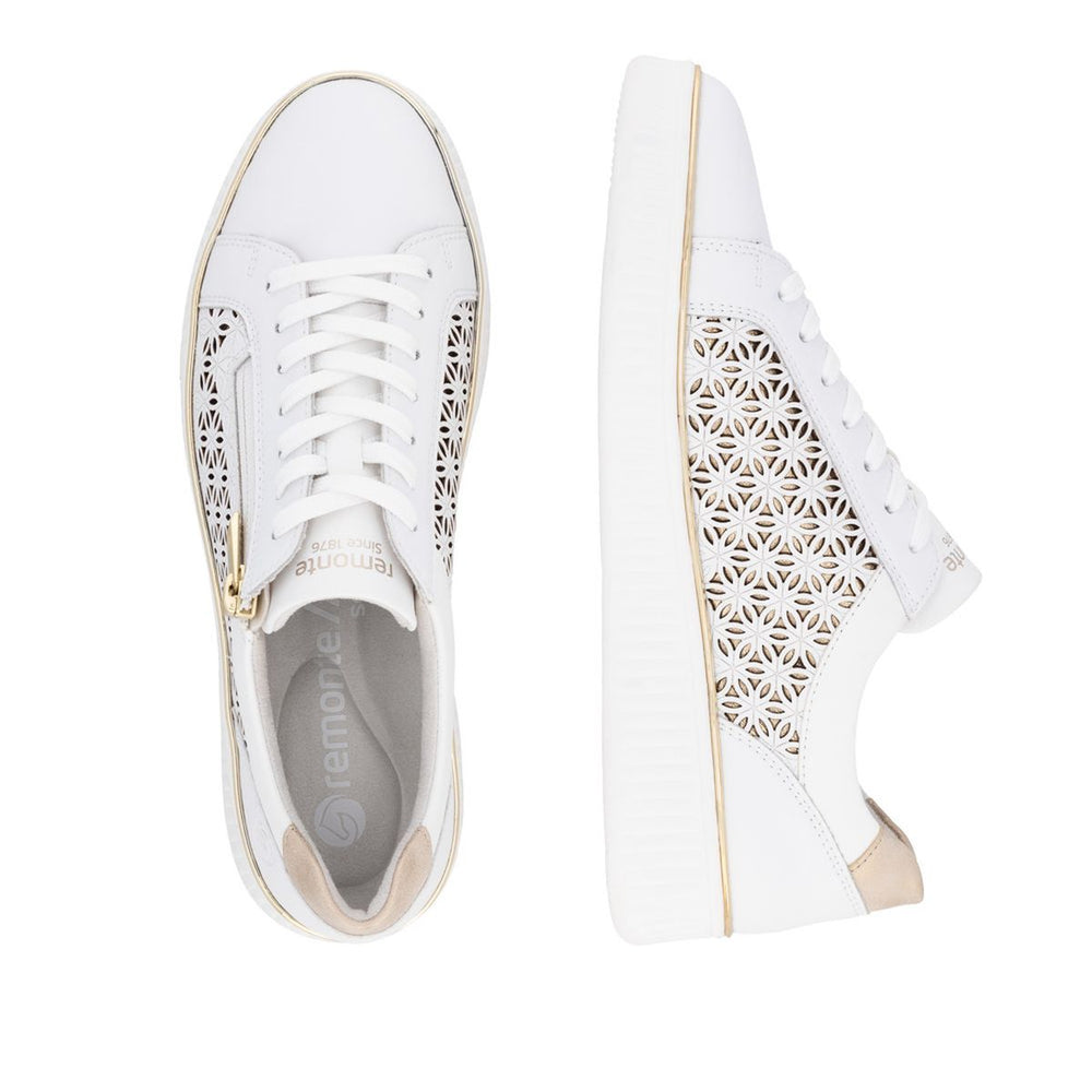 Remonte D2E03 Women's Side Zip Sneaker in White Gold