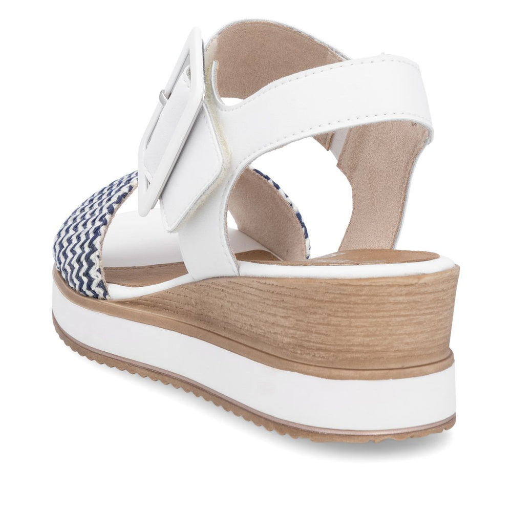 Remonte D6453 Women's Strap Wedge Sandals in White Blue