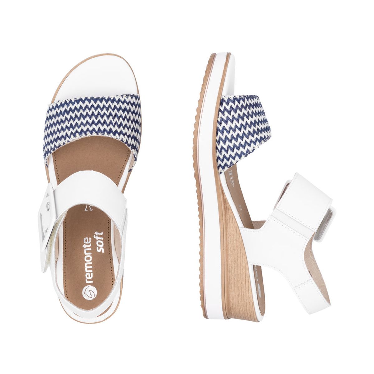Remonte D6453 Women's Strap Wedge Sandals in White Blue