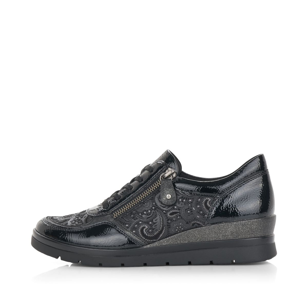 Remonte R0701 Women's Lace Zip Sneakers – Black Floral