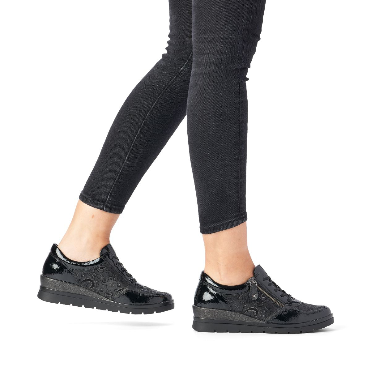 Remonte R0701 Women's Lace Zip Sneakers – Black Floral