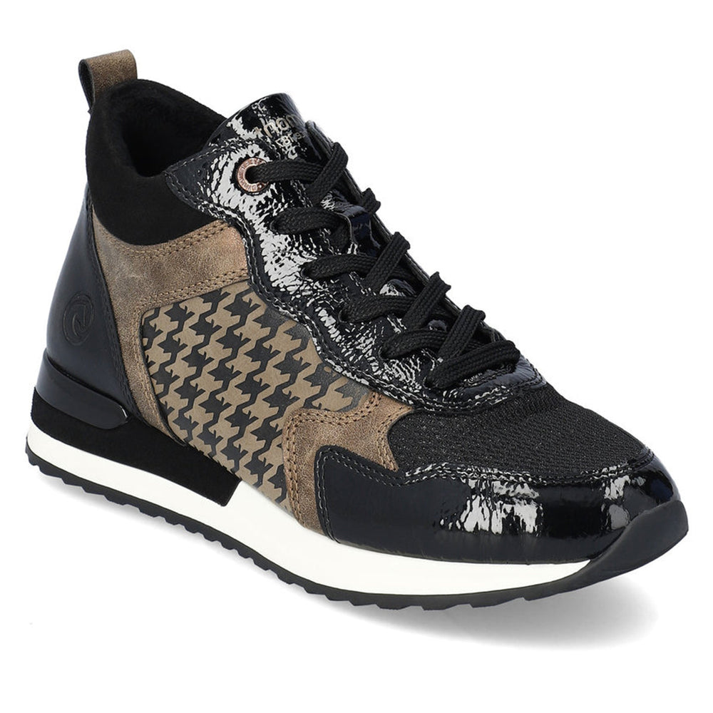 Remonte R2577 Women's Sneaker Boot, patterned leather upper durable walking sole. lace up closure. Style #R2577-01