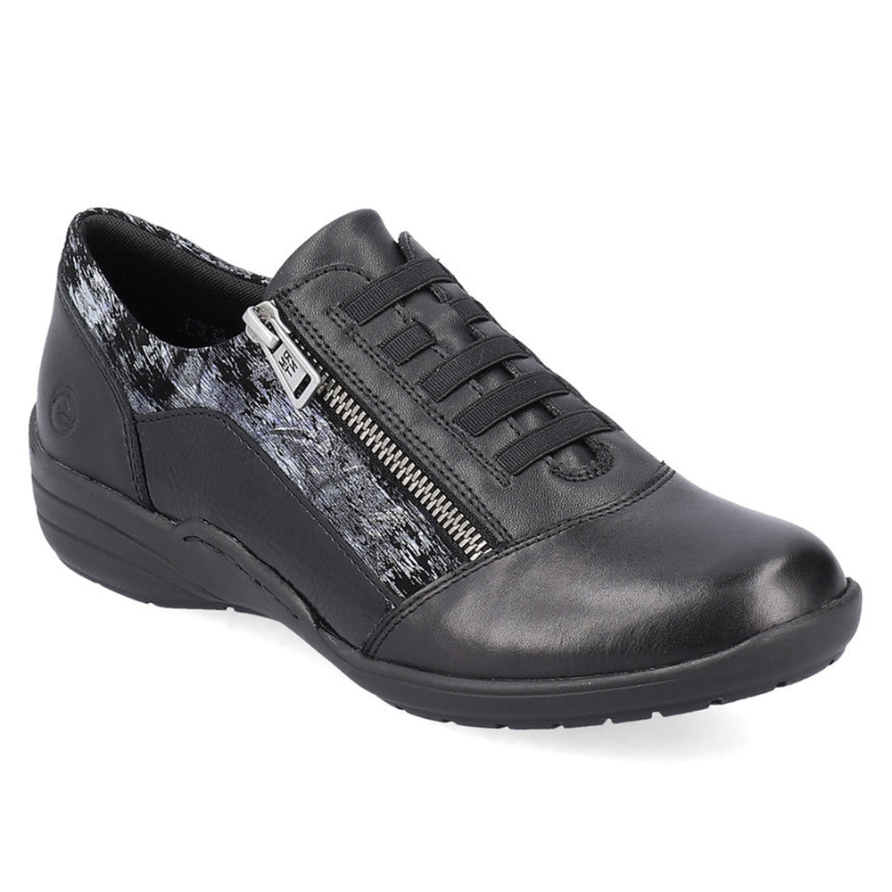 Remonte D7679 Women's Lace Zip Shoe, patterned leather shoes with elastic for comfortable secure fit and side zipper. Style #R7679-01