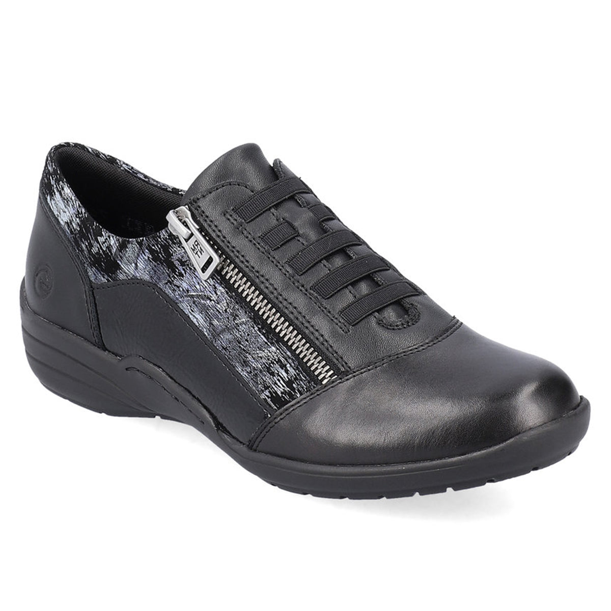 Remonte D7679 Women's Lace Zip Shoe, patterned leather shoes with elastic for comfortable secure fit and side zipper. Style #R7679-01