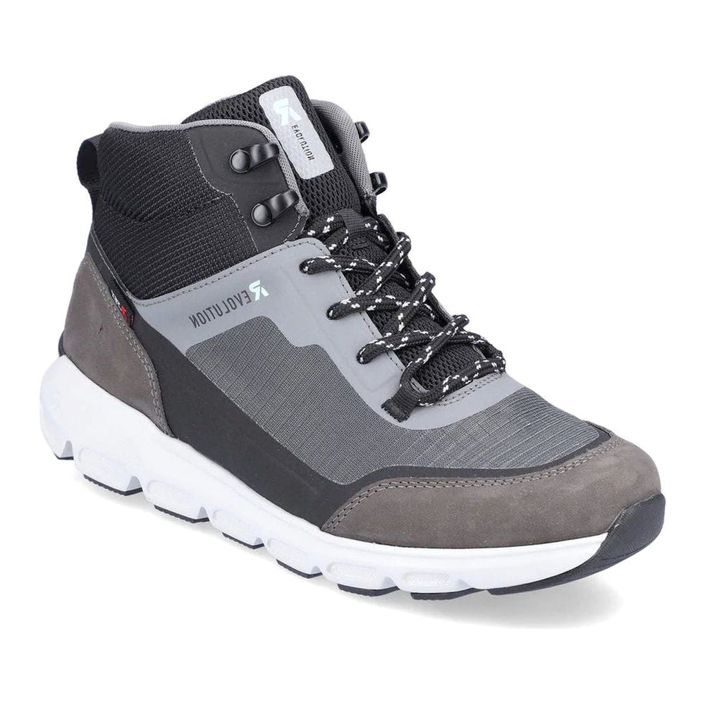  Rieker EVOLUTION 40460-45 Grey Ankle Boots, featuring water-repellent tech, lightweight soles, and all-day support. Lace front with size zip for easy on/off. 