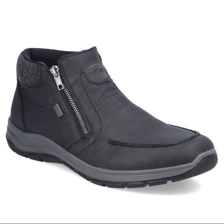 Men’s wide-fit black leather shoe with rounded toe and 32 mm heel, designed for everyday wear and comfortable support. Style #03660-00