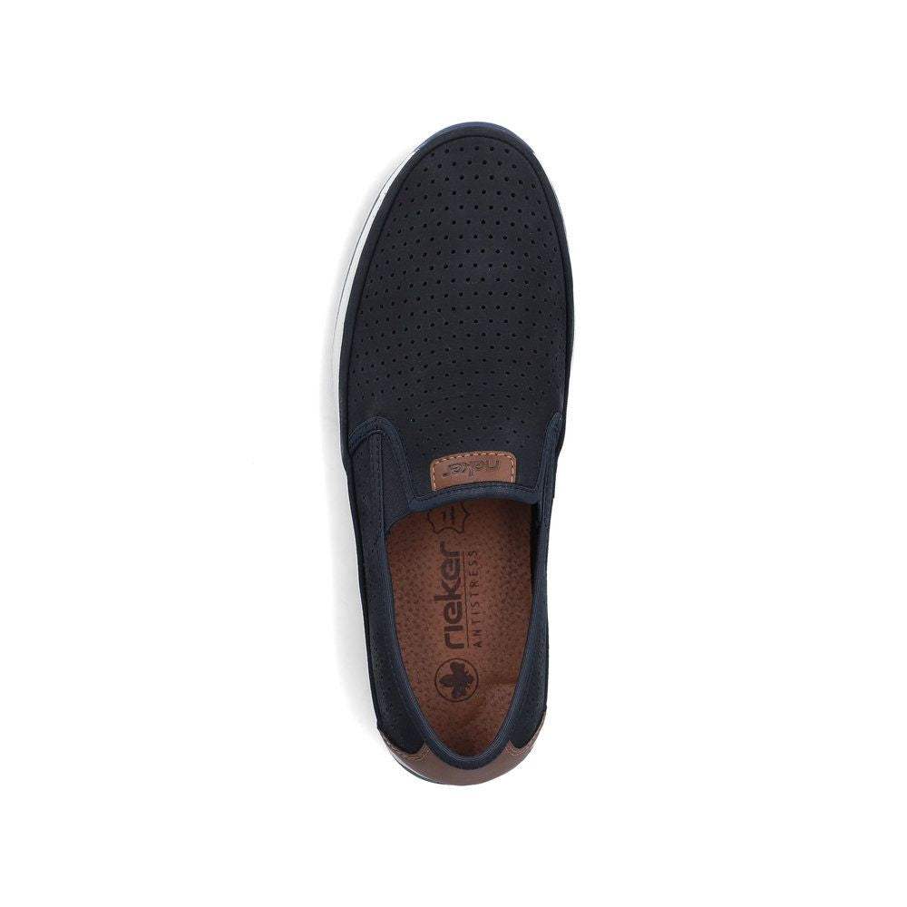 Rieker 11955 Men's Real Leather Shoes in Blue