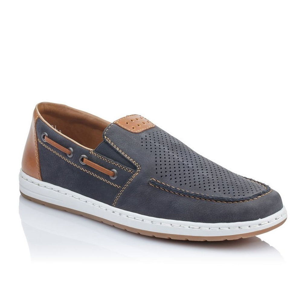 Rieker Men's Wide Fit Leather Slip-On – Blue