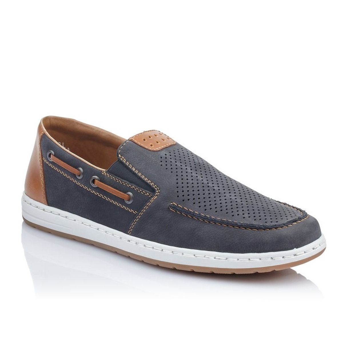 Rieker Men's Wide Fit Leather Slip-On – Blue