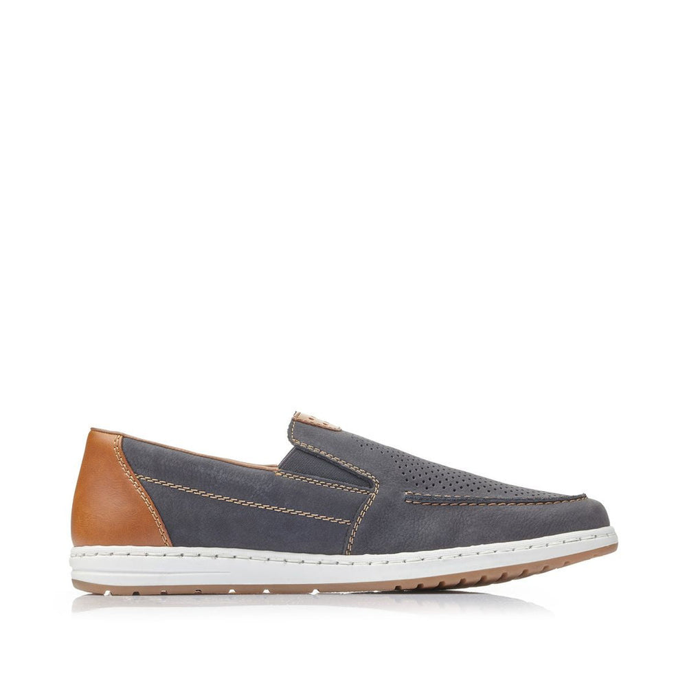 Rieker Men's Wide Fit Leather Slip-On – Blue