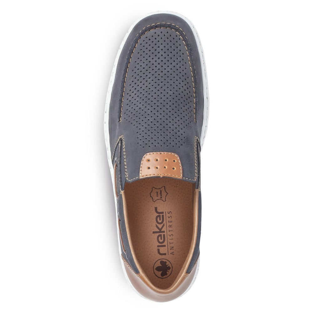 Rieker Men's Wide Fit Leather Slip-On – Blue