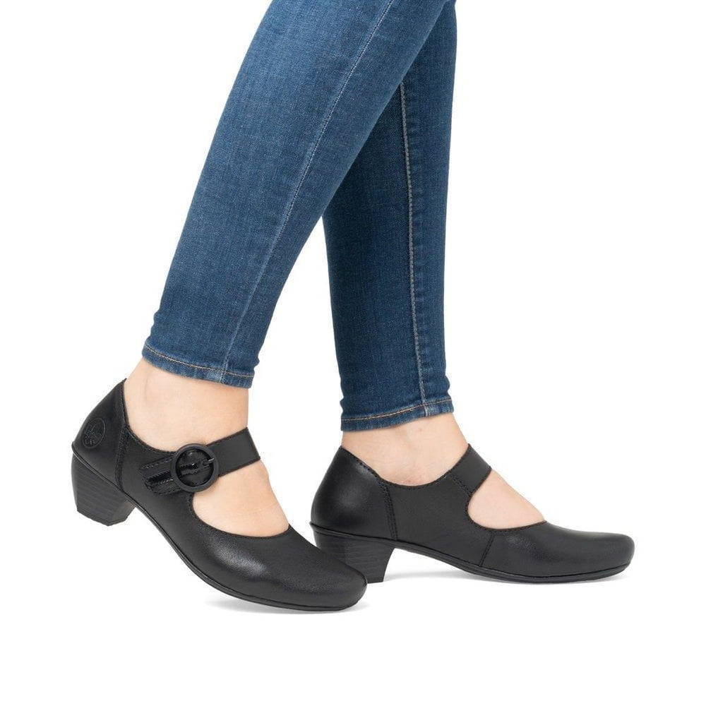 Rieker 41756 Women's Mary Jane Block Heel in Black