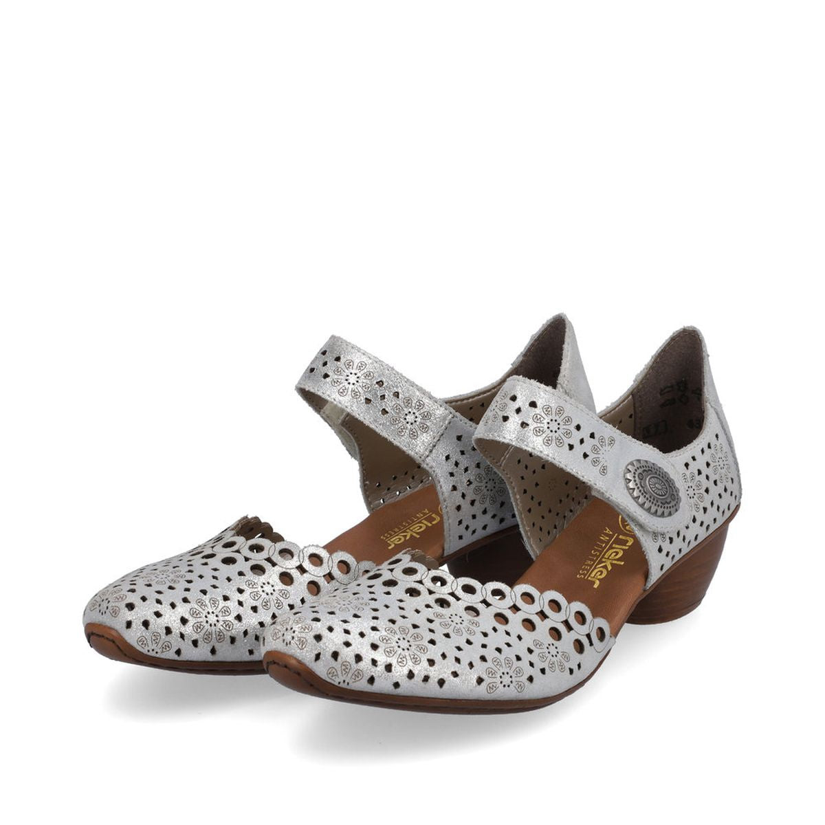 Rieker 43753-90 Women’s Alula Leather Strap Summer Shoes Silver