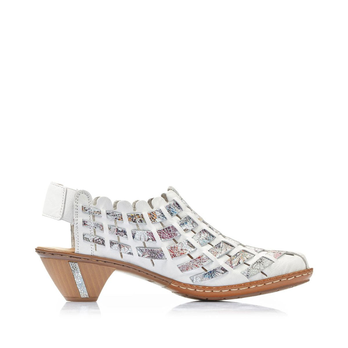 Rieker 46778 Women's Slip-On Block Heel – White Multi
