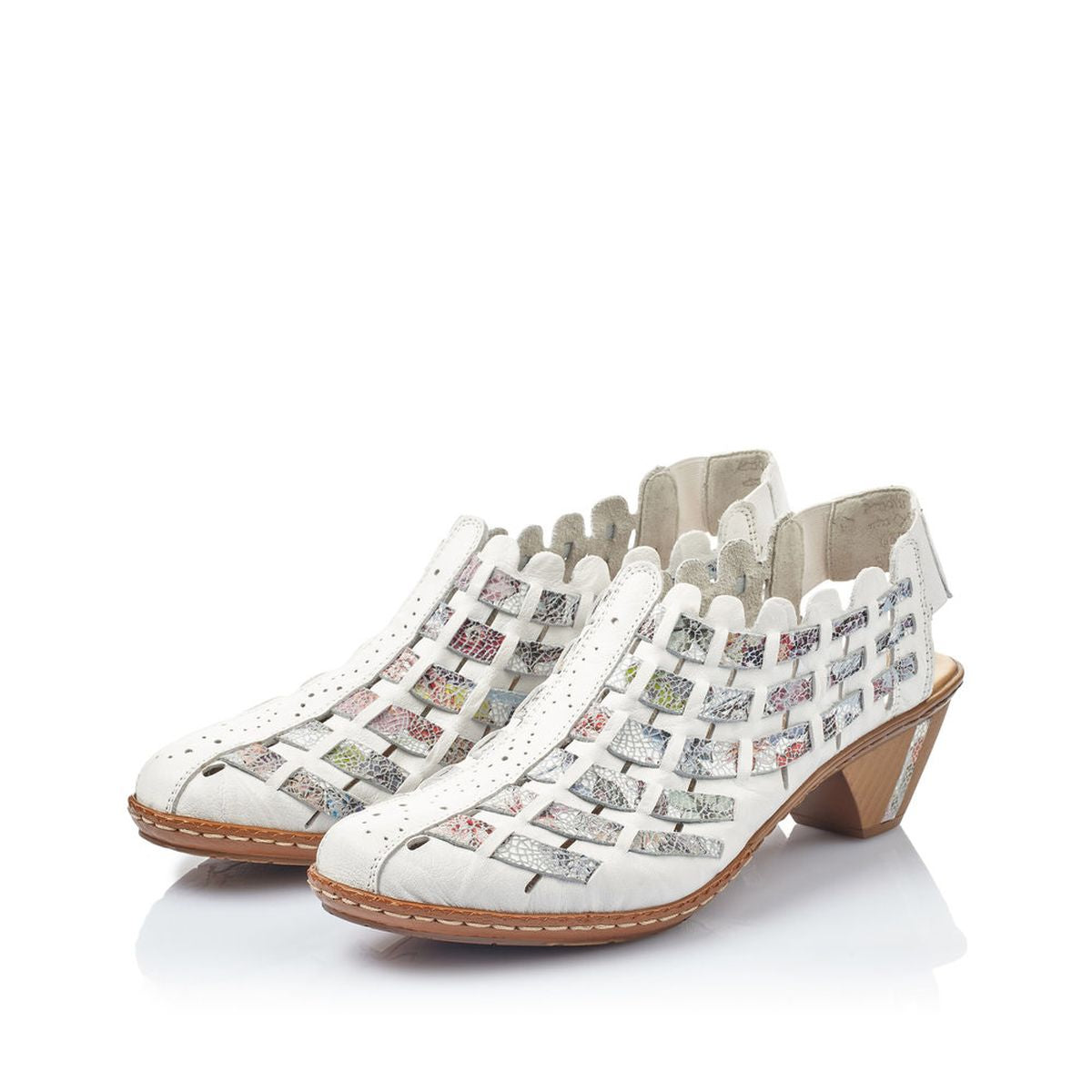 Rieker 46778 Women's Slip-On Block Heel – White Multi