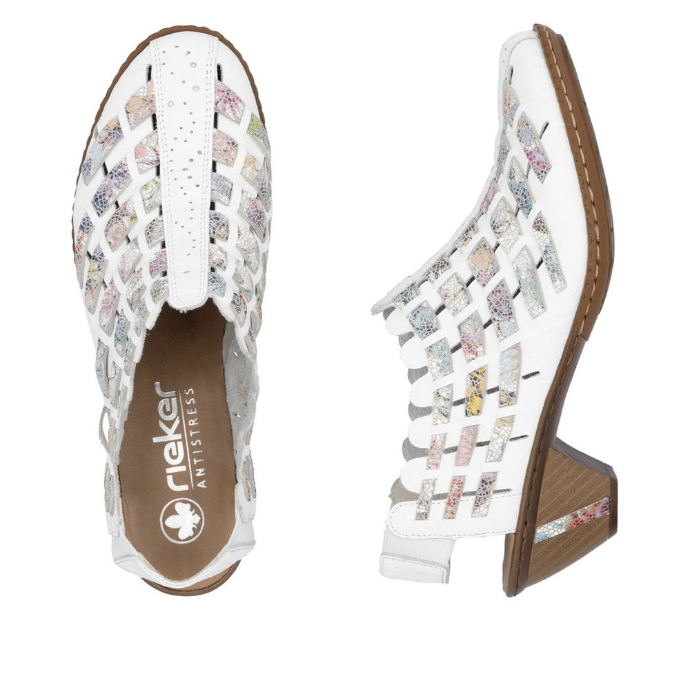 Rieker 46778 Women's Slip-On Block Heel – White Multi
