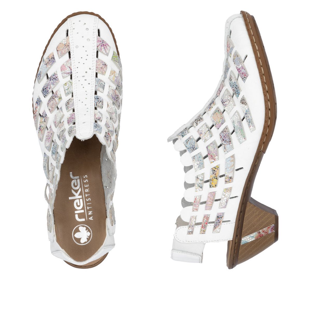 Rieker 46778 Women's Slip-On Block Heel – White Multi