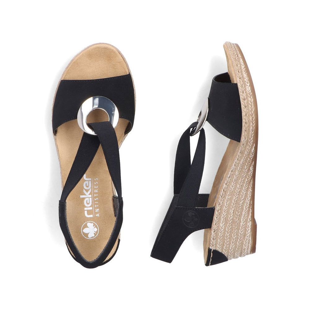 Rieker 624H6 Women's Wedge Sandals – Black