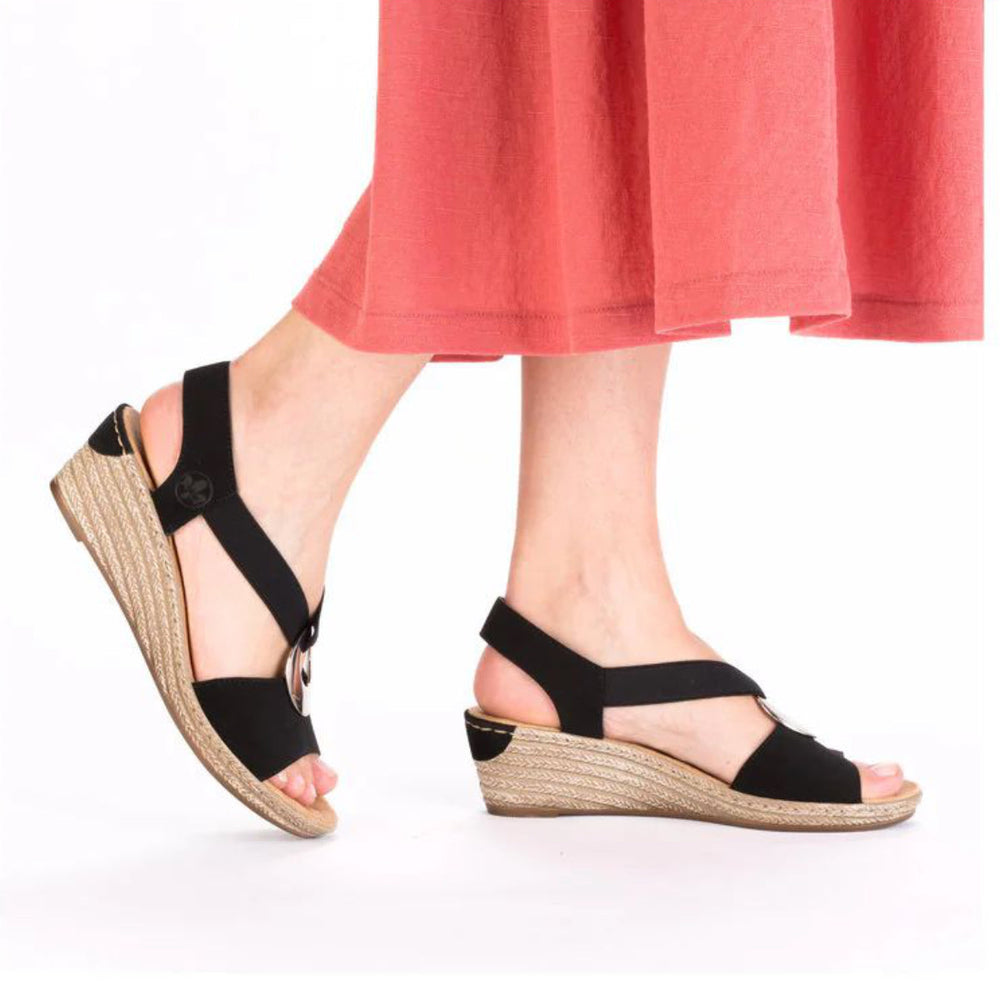 Rieker 624H6 Women's Wedge Sandals – Navy
