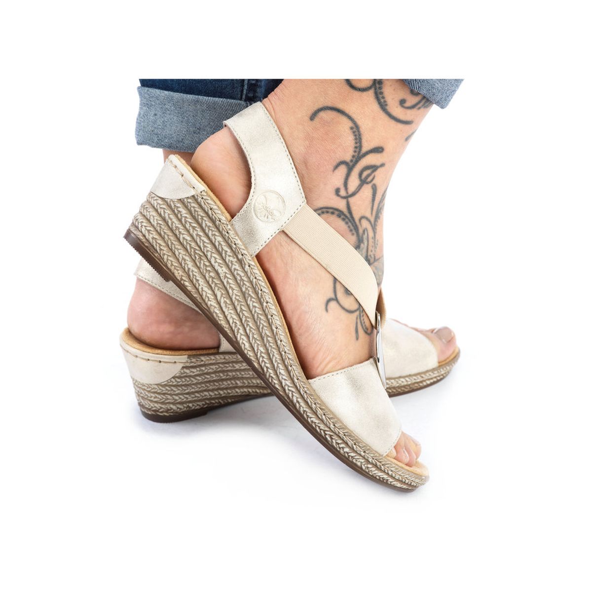 Rieker 624H6 Women's Wedge Sandals – Beige