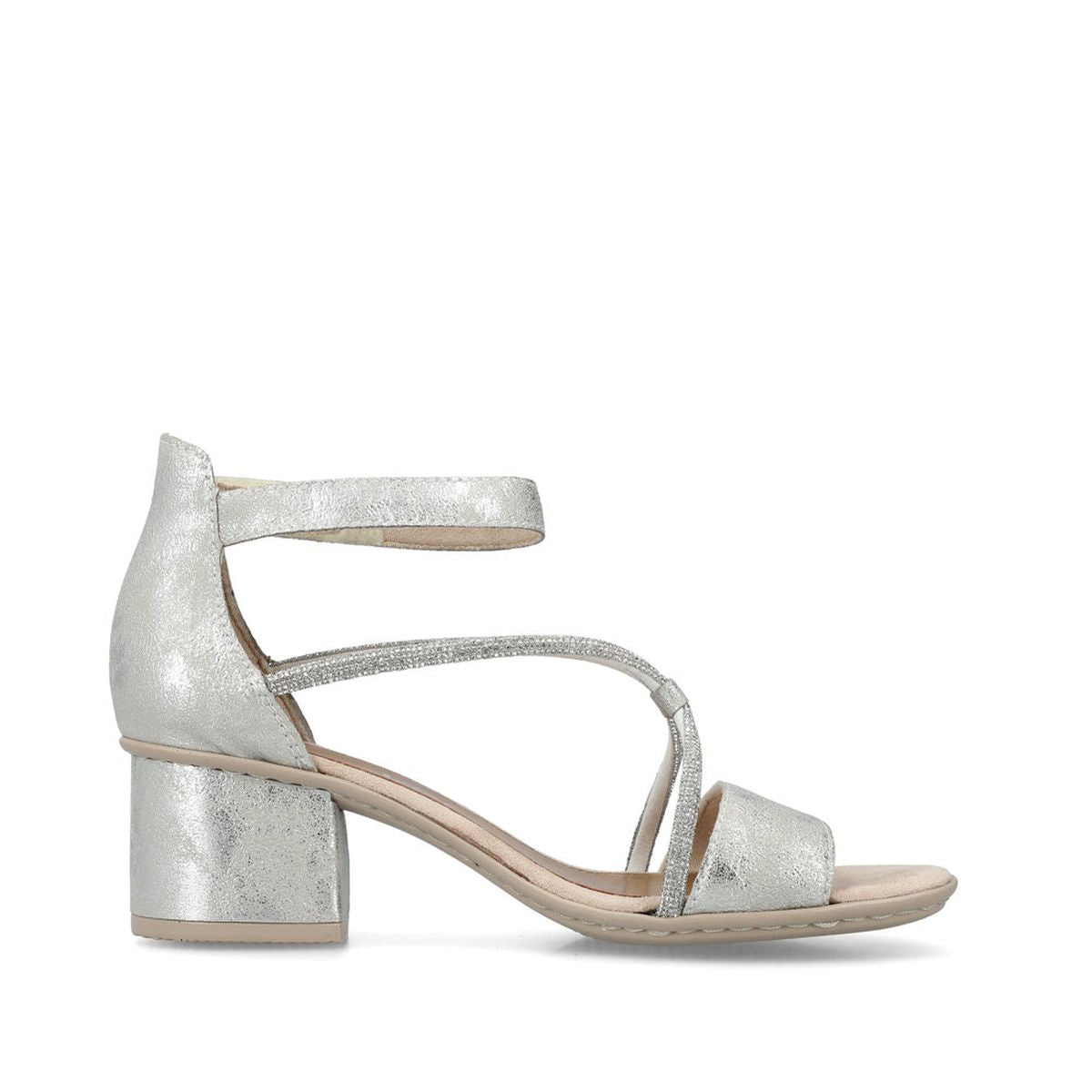 Rieker 64654 Women's Block Heel Sandals – Silver