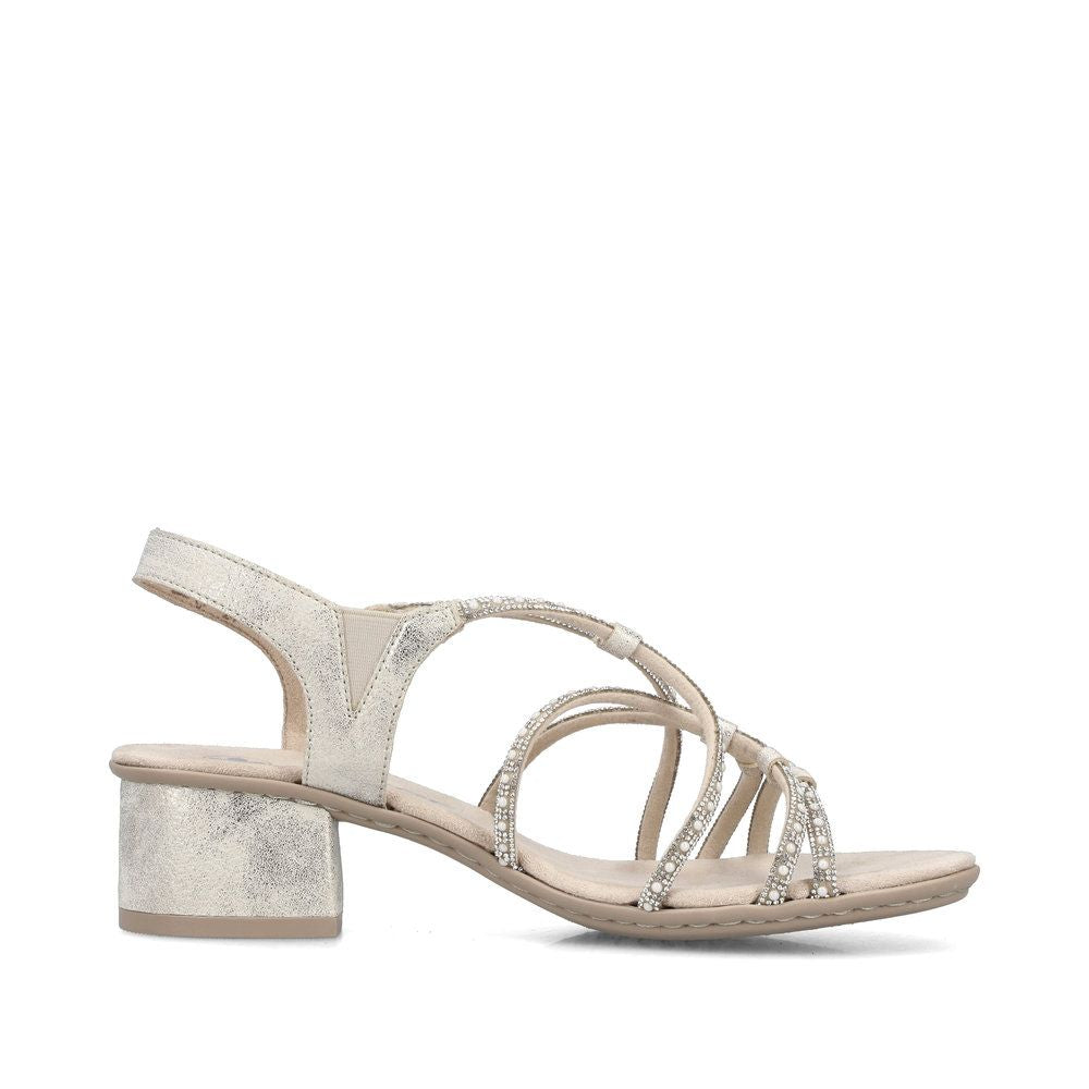 Rieker 64970 Women's Strappy Heel Sandals – Beige Silver