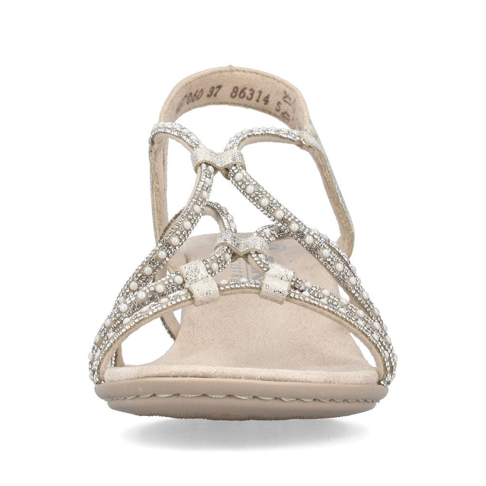 Rieker 64970 Women's Strappy Heel Sandals – Beige Silver