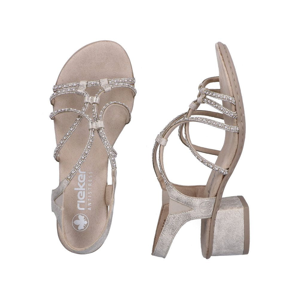 Rieker 64970 Women's Strappy Heel Sandals – Beige Silver
