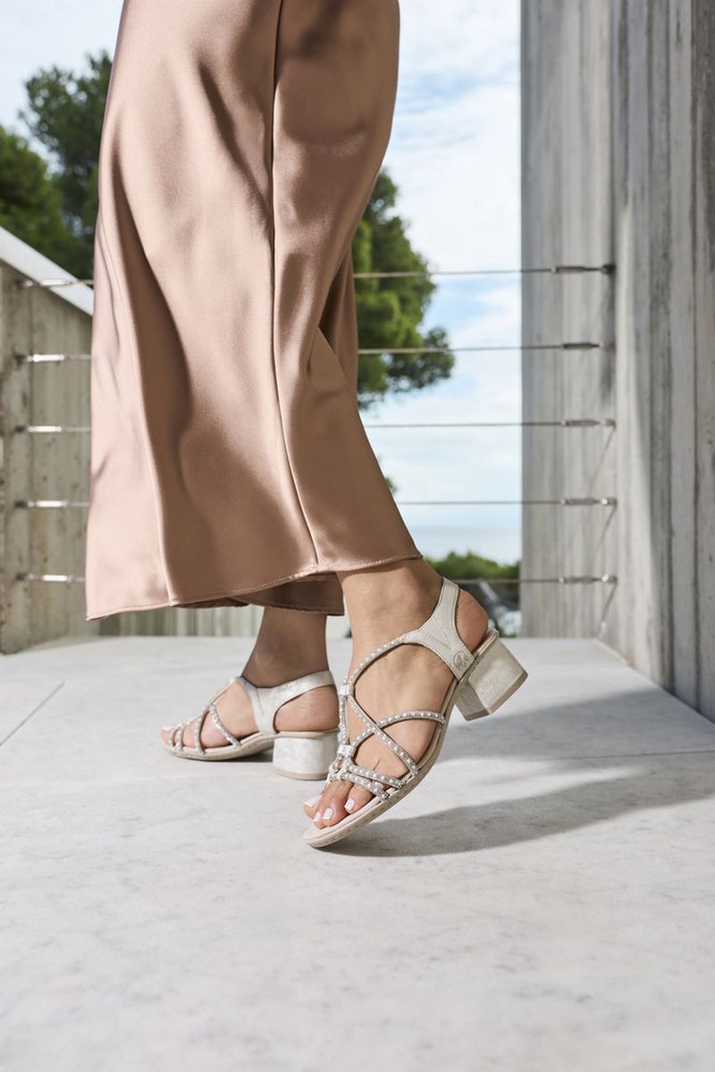 Rieker 64970 Women's Strappy Heel Sandals – Beige Silver