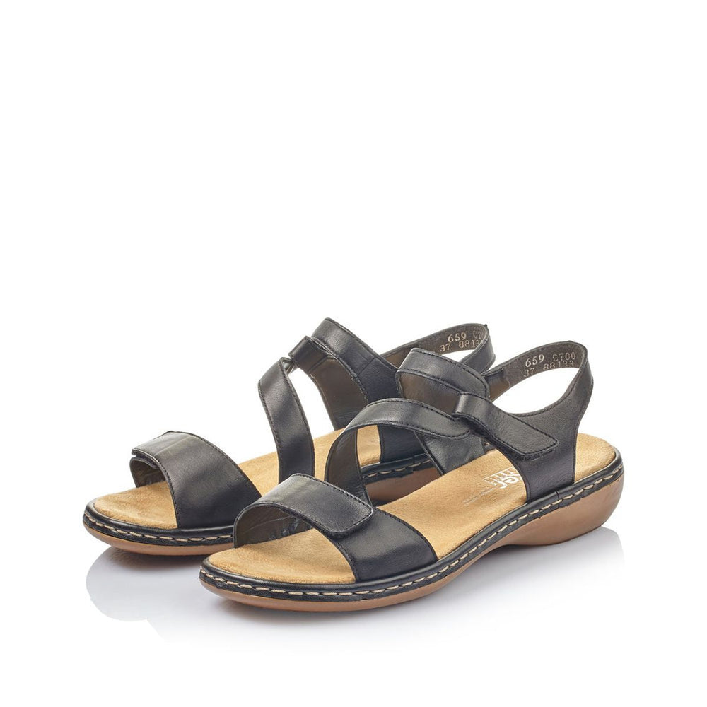 Rieker 659C7 Women's Velcro Strap Sandals – Black