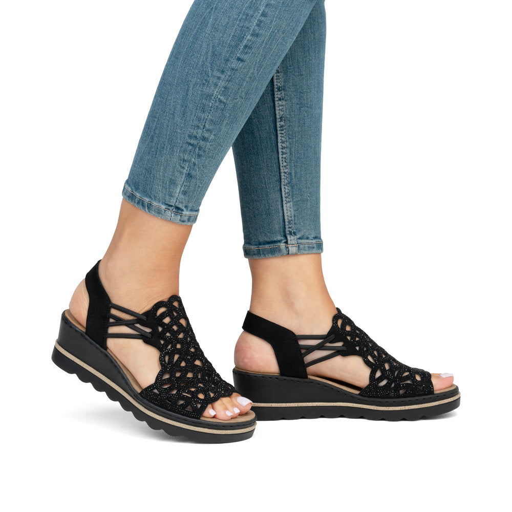 Rieker 67465 Women's Wedge Sandals – Black