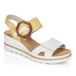 Rieker 67476 Women’s Wedge Sandals – White/Yellow