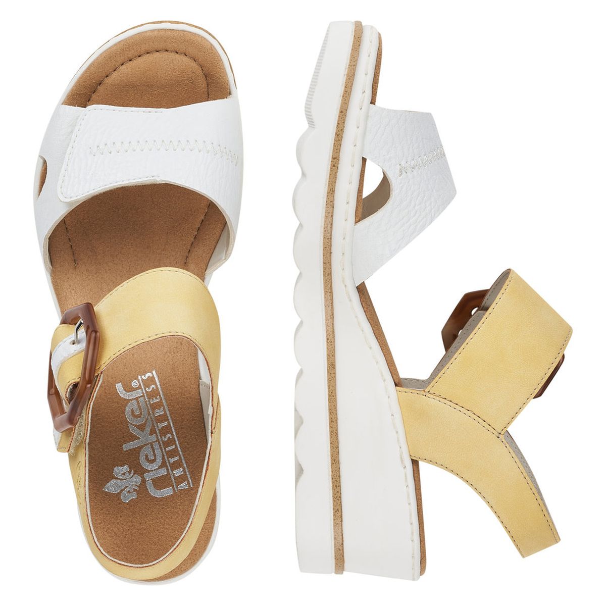 Rieker 67476 Women’s Wedge Sandals – White/Yellow