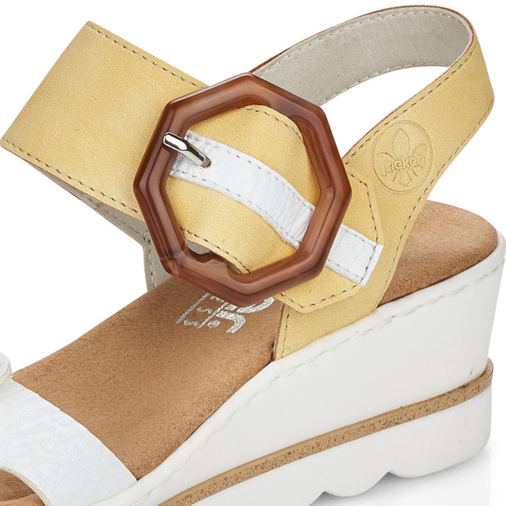 Rieker 67476 Women’s Wedge Sandals – White/Yellow