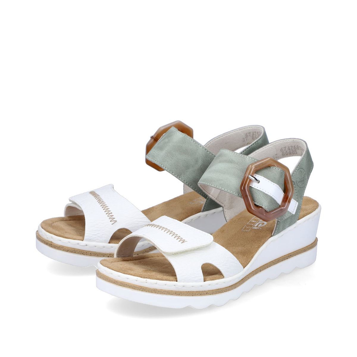 Rieker 67476 Women’s Wedge Sandals – White/Mint