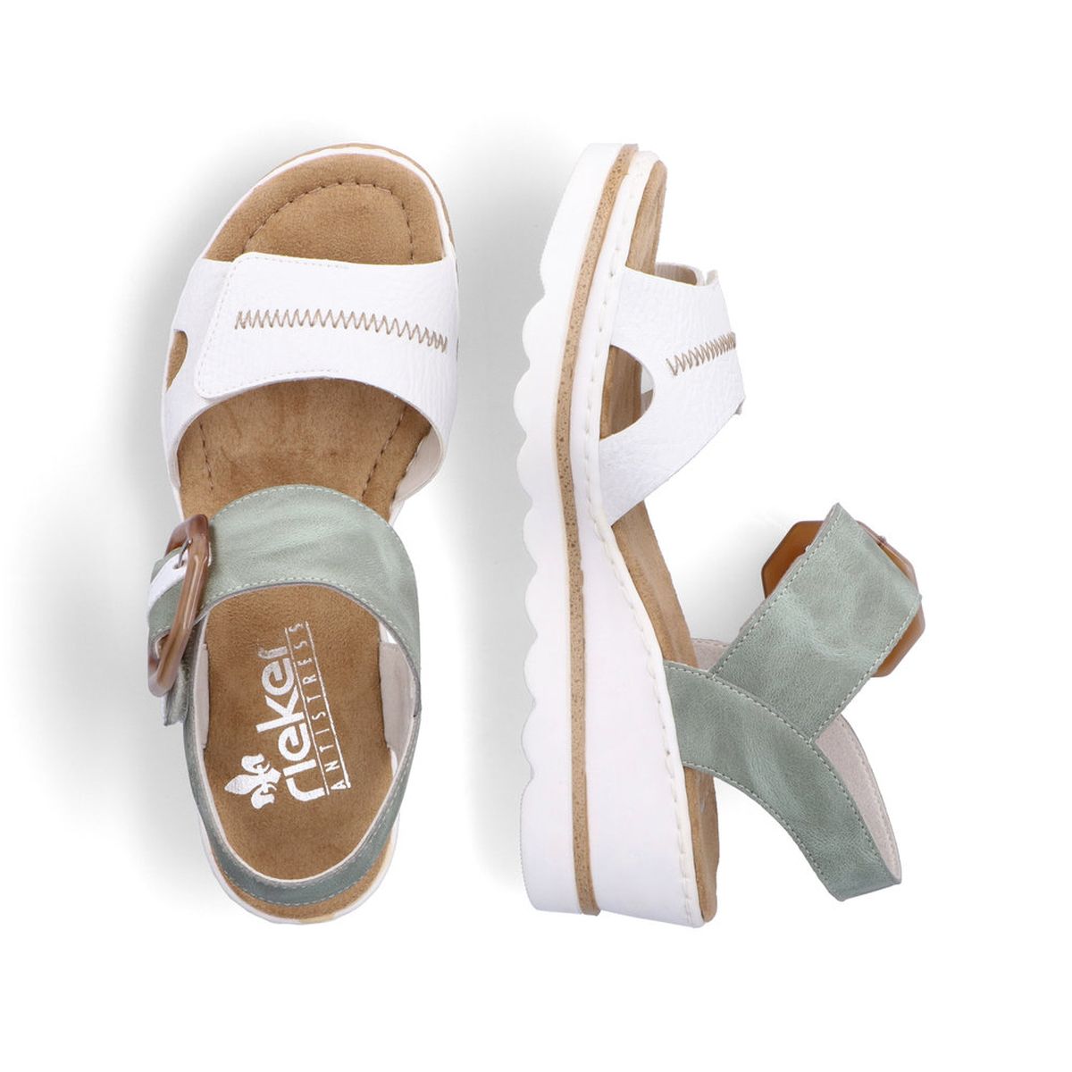 Rieker 67476 Women’s Wedge Sandals – White/Mint