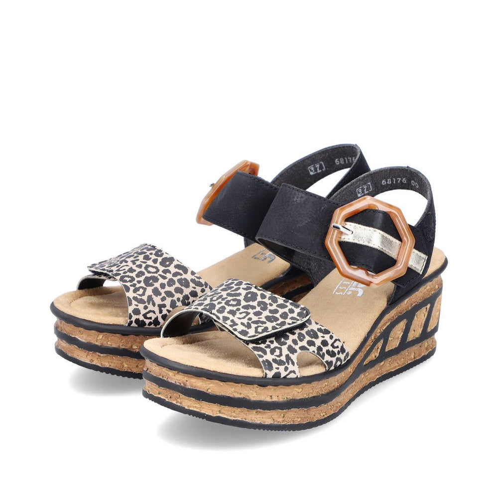 Rieker 68176 Women's 2-Strap Wedge Sandal – Black