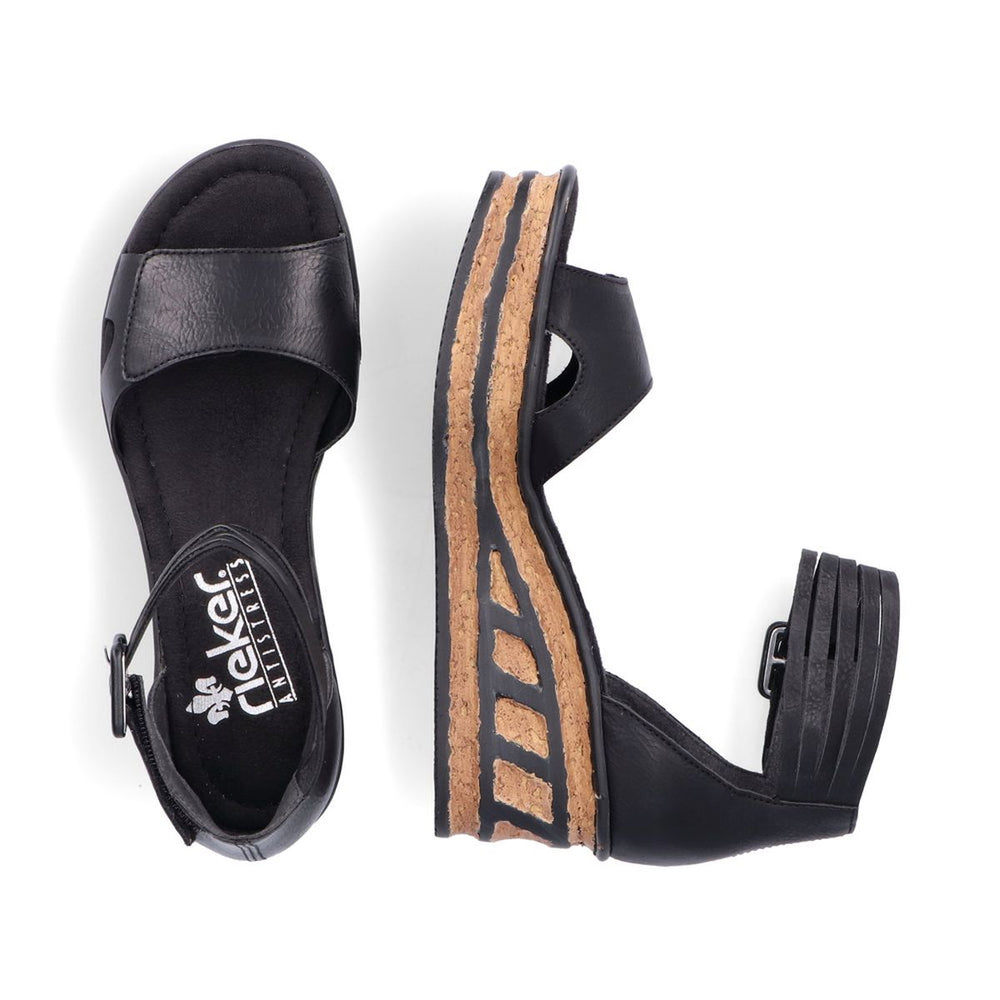 Rieker 68194 Women's Wedge Sandals – Black