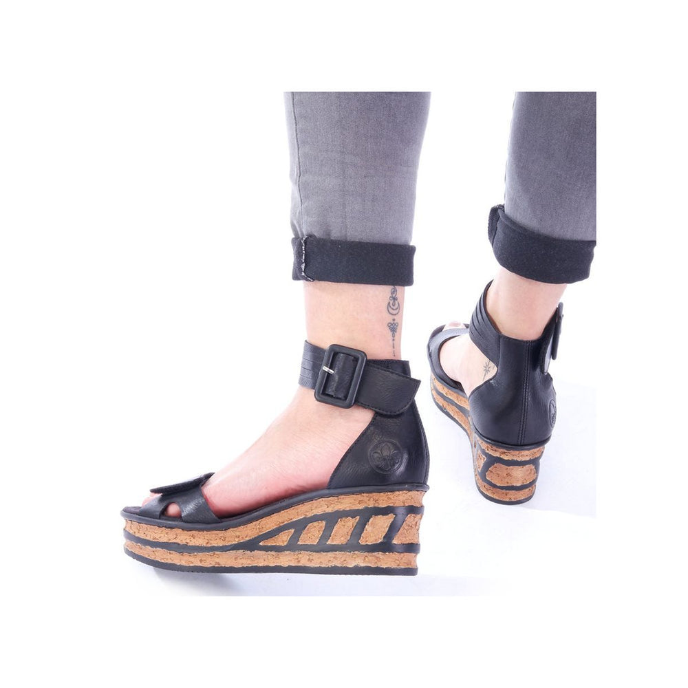 Rieker 68194 Women's Wedge Sandals – Black